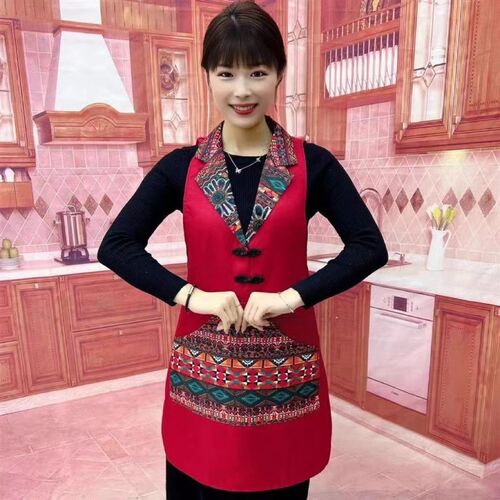 Retro double-sided vest, ethnic style, home kitchen, restaurant, high-value worksuit, waterproof and oil-proof hotel apron