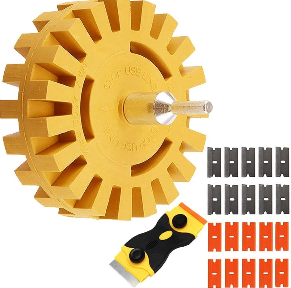 22件套打磨轮去胶头塑料刮板车轮和塑料刀片组合贴花橡皮擦套件