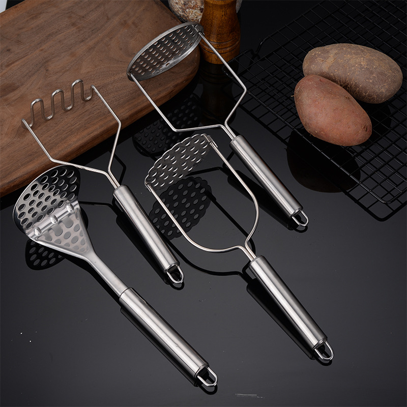 Prensa de barro de acero inoxidable, mango de acero ondulado, máquina de papas, máquina de prensa de papas de cocina, máquina de batería, suplemento de alimentos para bebés