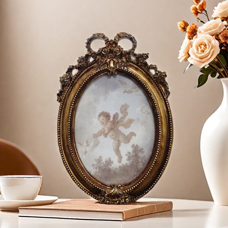 Retro Photo Frame Decoration Sofa Bedroom Living Room Picture Frame Hanging Painting Cross-Border Wall Hanging Bedside Mirror Frame Stereo Hollow Photo Frame