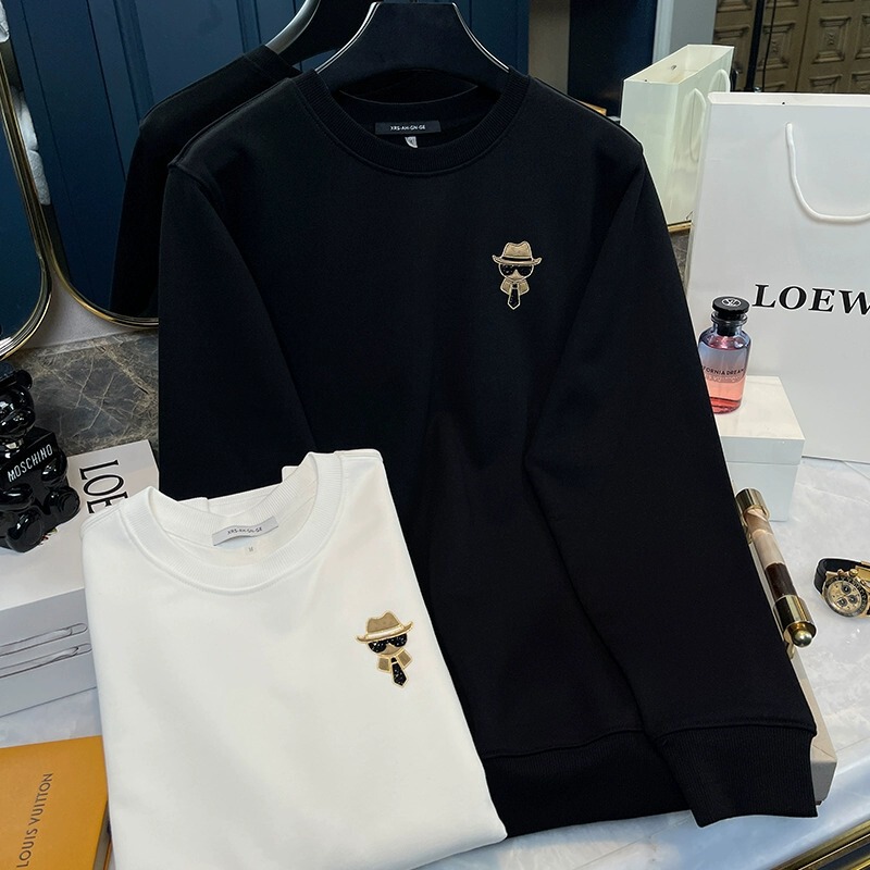 European Double F Karl Lagerfeld Sweatshirt Long-Sleeve Men's High-End Simple Trendy Pure Cotton Crew Neck Pullover for Young Men