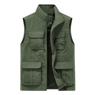 Customized men's multi-pocket vest stand collar spring and autumn can be customized vest logo printing embroidery