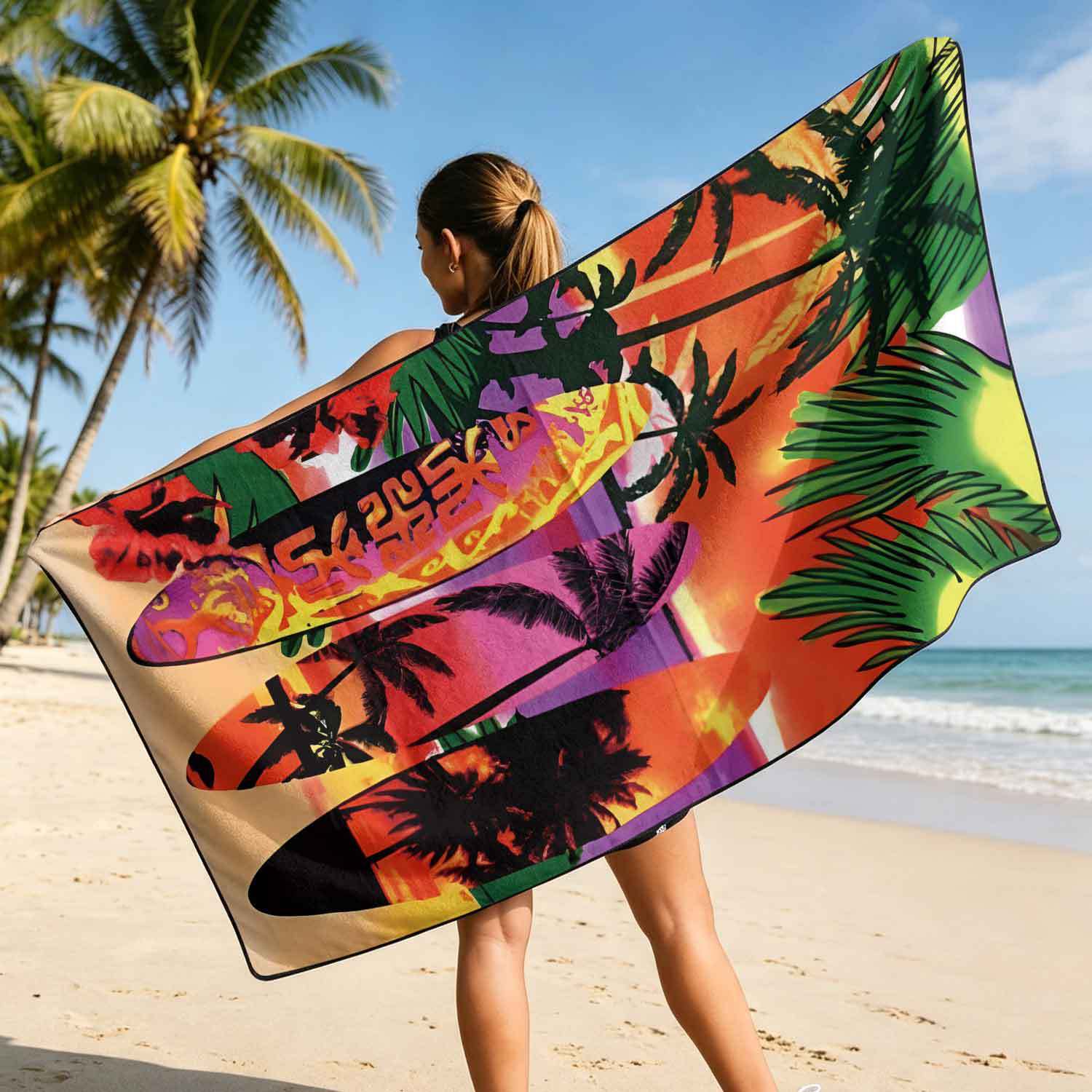 Printed bath towel and car seat cover 2-in-1, ultra-fine fiber outdoor beach and car dual-use universal seat cushion