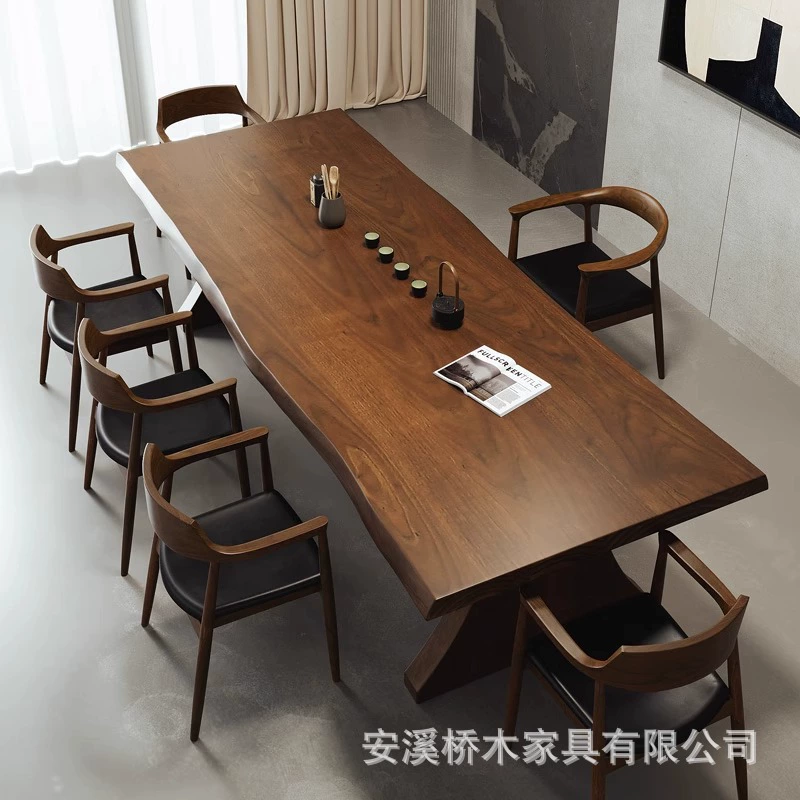 Новый чайный столик из массива дерева в китайском стиле для домашнего использования, чайный столик для кунг-фу, офисный чайный столик и стулья с натуральными краями, натуральный стиль.