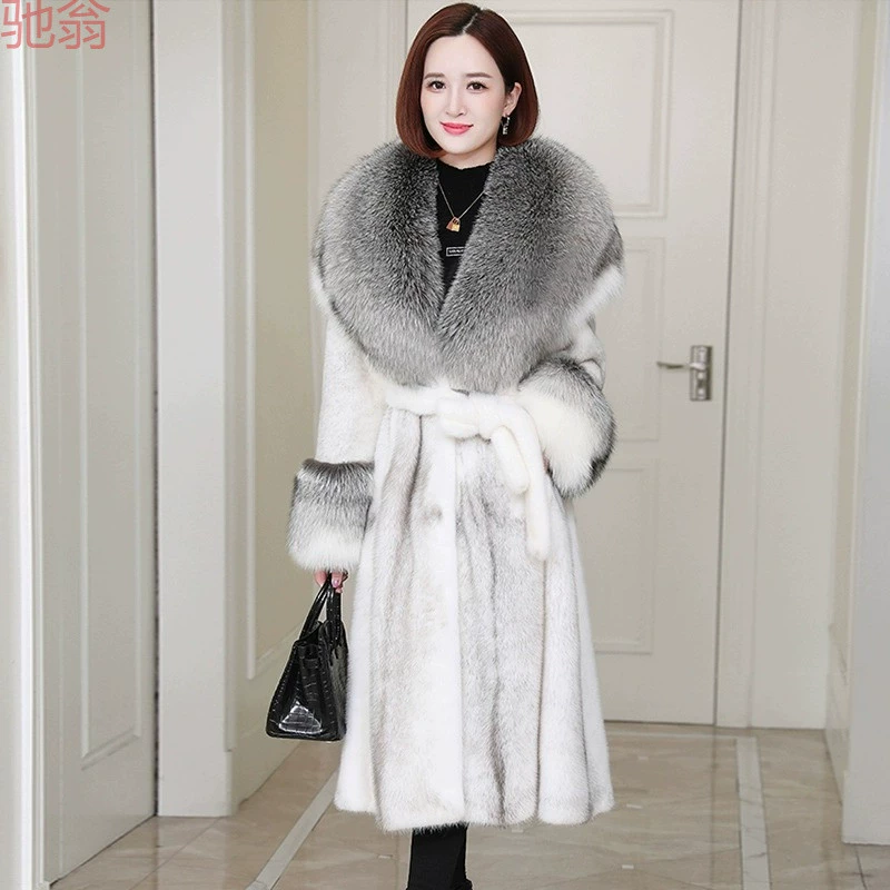  imported mink coat for women full mink long cross mink mink imitation fur Maillard coat fox