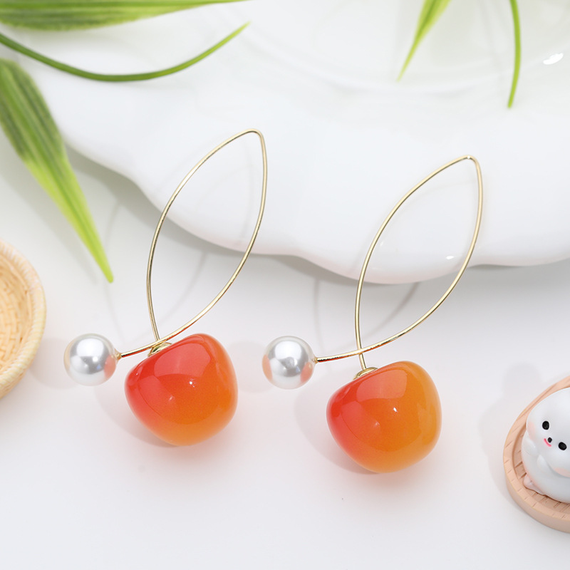Aretes de cereza roja para mujer – colgante exquisito, fruta de imitación versátil, nuevo estilo
