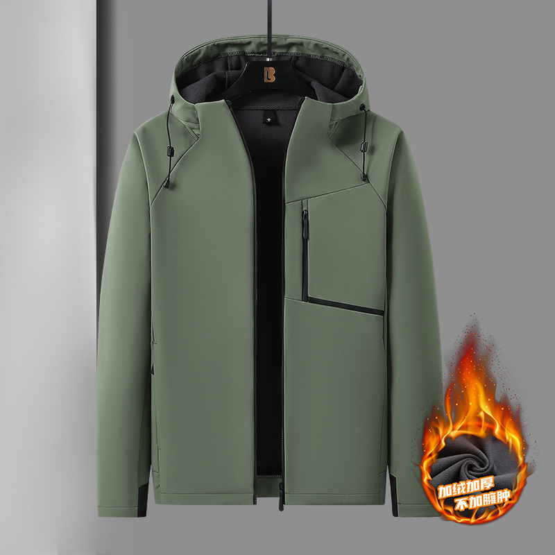 Soft Shell Jacket Men's Autumn and Winter fleece-lined Thickened Warm Jacket Loose Couple Jacket Collar Jacket T8 Super