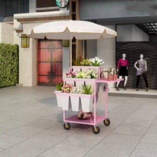 Night Market Stall Selling Flowers, Multi-Layered Ladder, Movable Flower Shop, Flower Bucket, Square Bucket Display Stand, Flower Cart