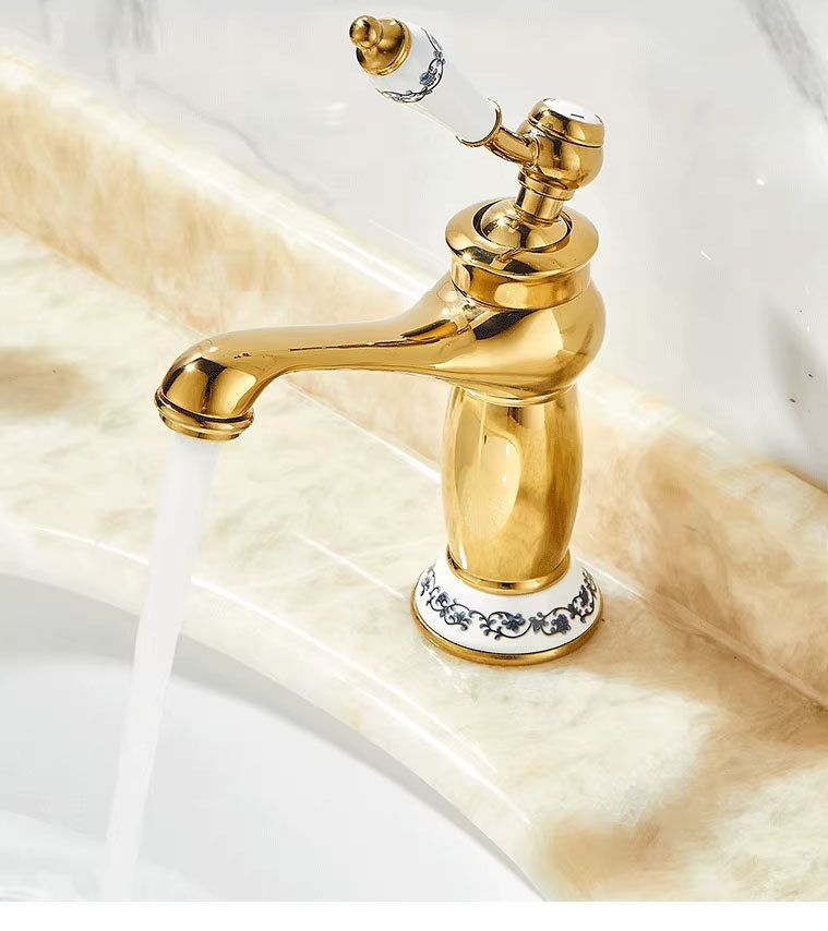 All-copper European-style antique washbasin faucet, retro bathroom cold and hot water mixing valve, single hole for household bathroom washbasin undefined