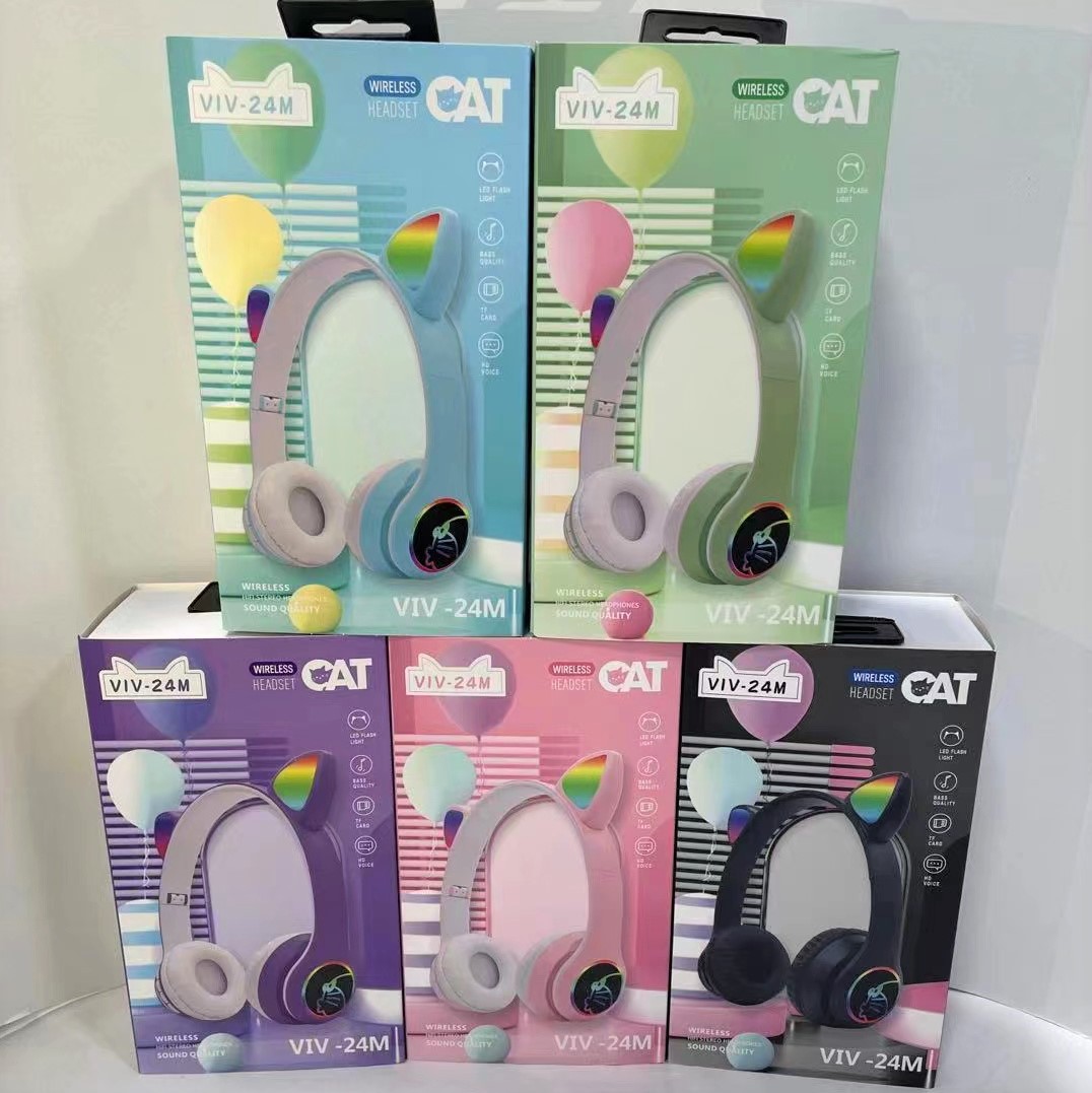 Nuevo VIV-24M luminoso orejas de gato bajo tarjeta plegable auricular inalámbrico respiración luz auricular Bluetooth