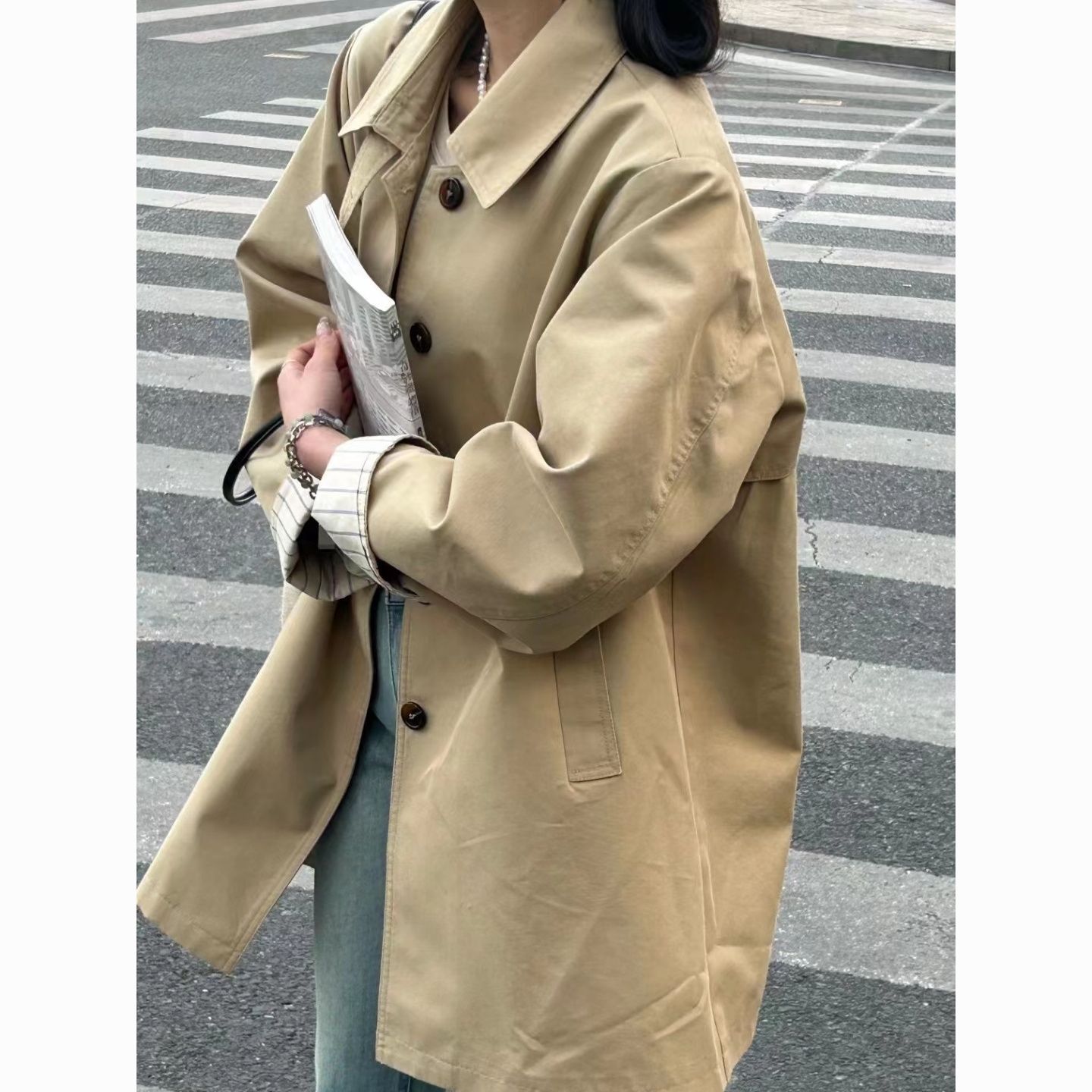 2025春秋卡其色新款长款宽松风衣中长款外套小个子中款女通勤