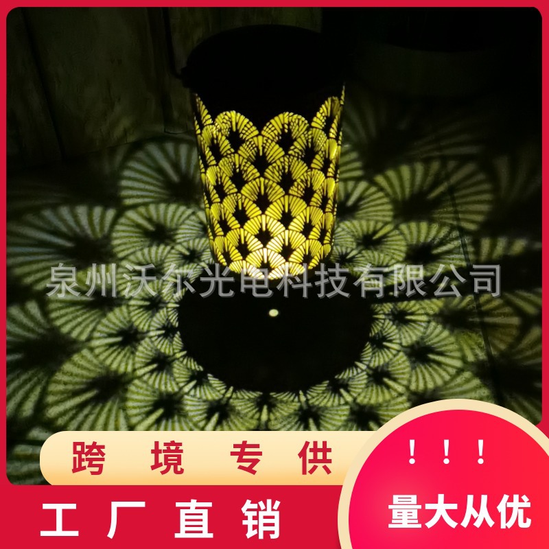 亚马逊跨境LED热销羽毛镂空太阳能灯笼 防水IP65花园装饰灯草坪灯