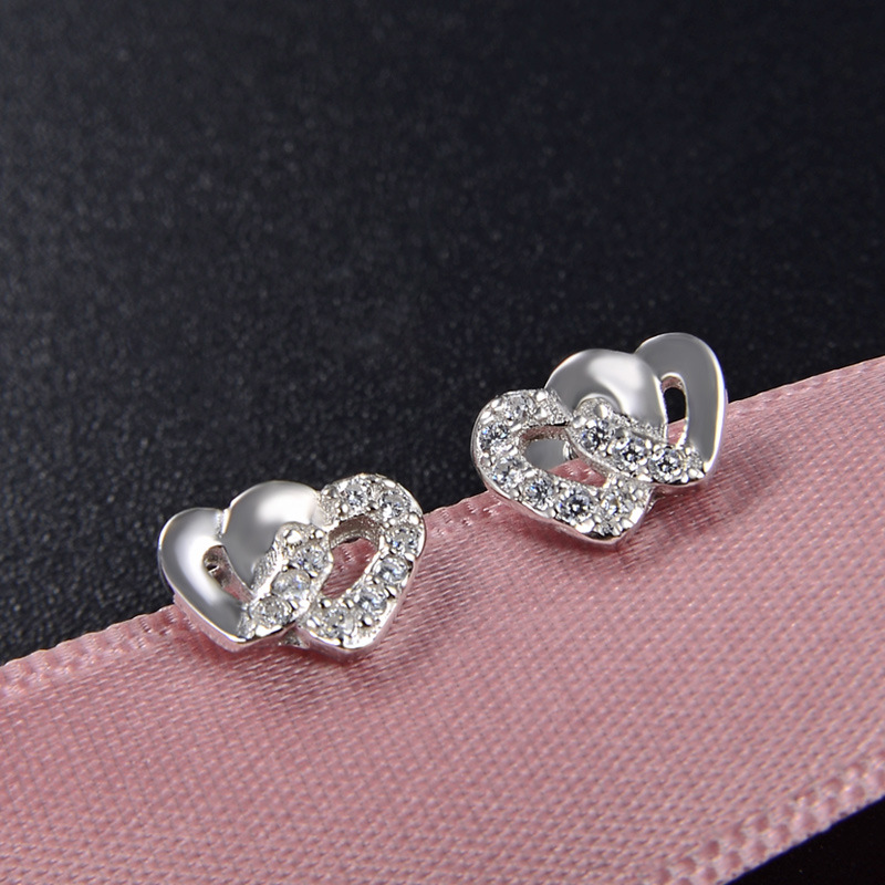 Pendientes de circonita con microincrustaciones de plata de ley 925, temperamento de lujo ligero femenino, doble amor, personalidad linda