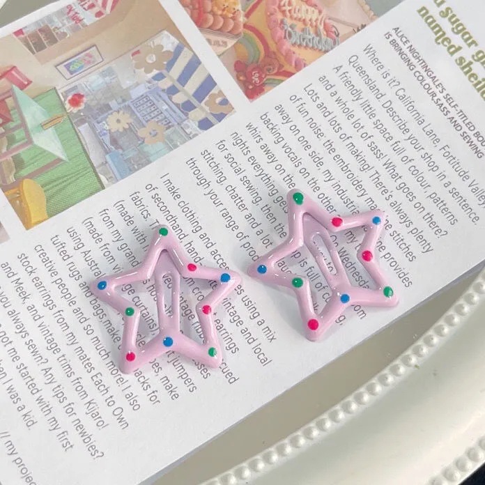 20＃彩色波点星星发夹【浅粉色】1只