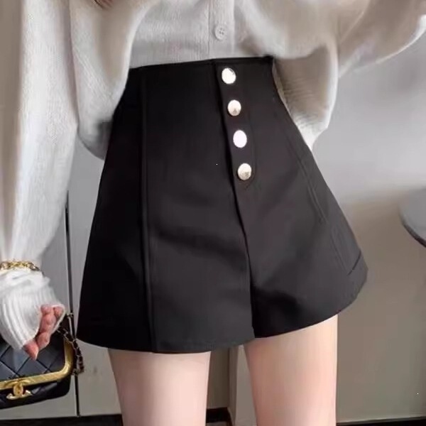 Women's black shorts 2025400, spring/summer new style, plus size, wide-leg pants, high-waisted, single-button A-line Women's black shorts 2025400, spring/summer new style, plus size, wide-leg pants, high-waisted, single-button A-line