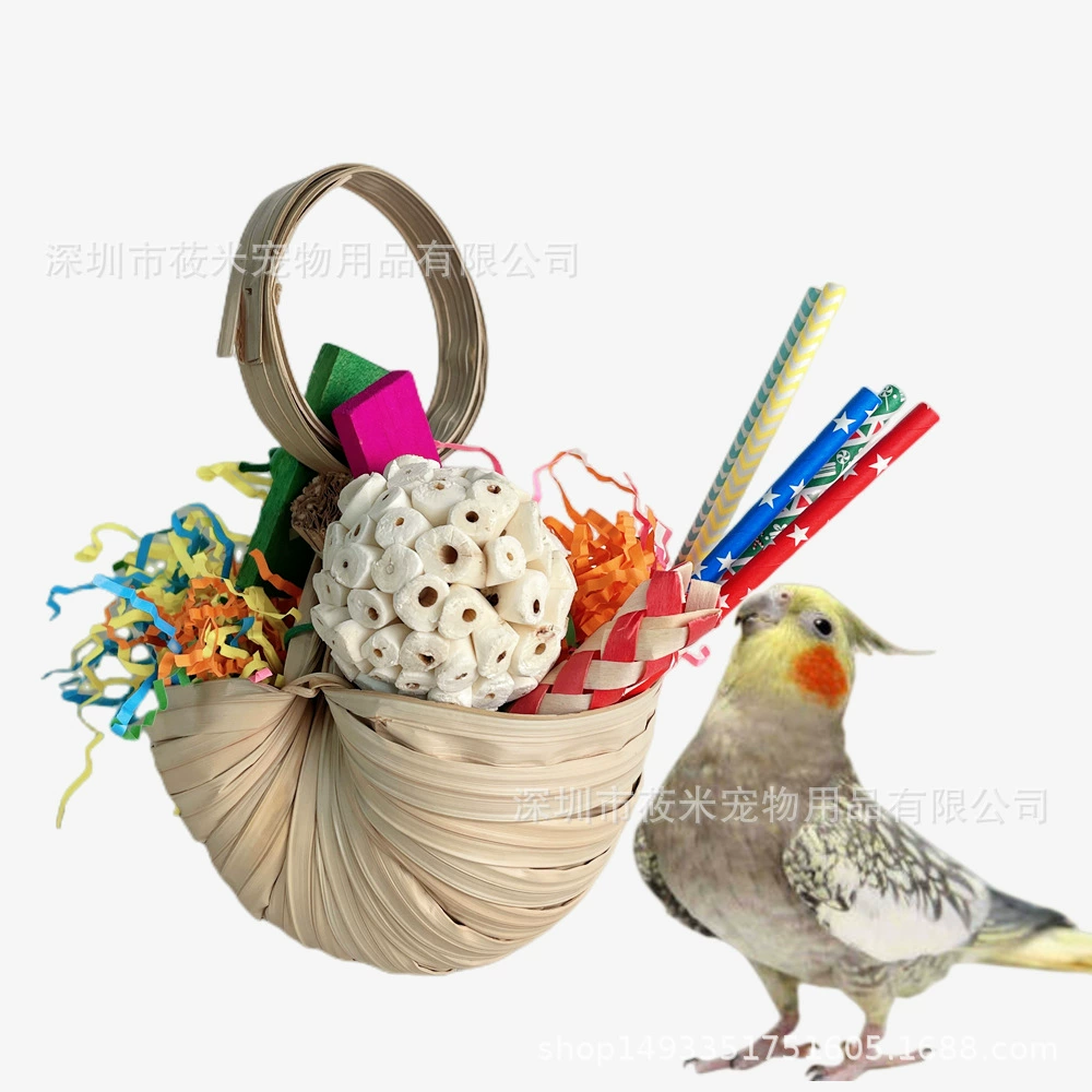 Игрушка-качалка для попугая из пальмовых листьев, подарочный набор для поиска пищи, мягкий шарик из бумаги и шелка, игрушка для птиц