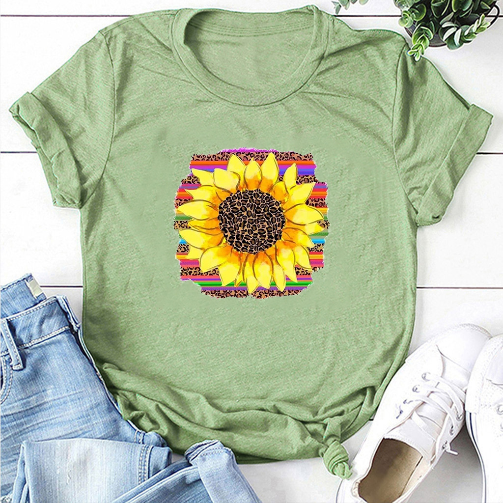 Women's T-shirt Short Sleeve T-shirts Printing Simple Style Sunflower display picture 3