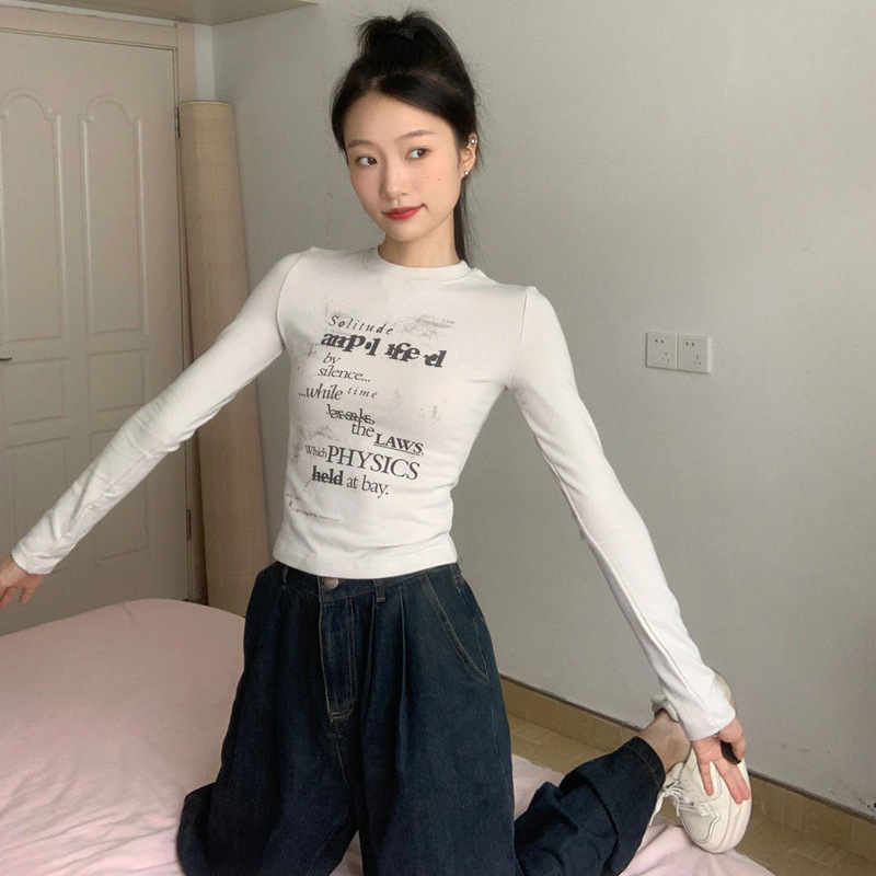 美式复古黑色长袖t恤女2025春秋冬紧身甜辣妹内搭打底衫修身上衣|undefined