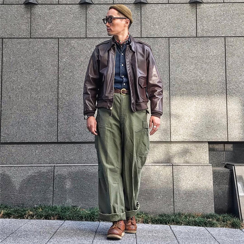 Japanese style workwear leather coat men's retro A- 2 pilot leather jacket ameikaji autumn and winter pu motorcycle clothing Japanese style workwear leather coat men's retro A- 2 pilot leather jacket ameikaji autumn and winter pu motorcycle clothing