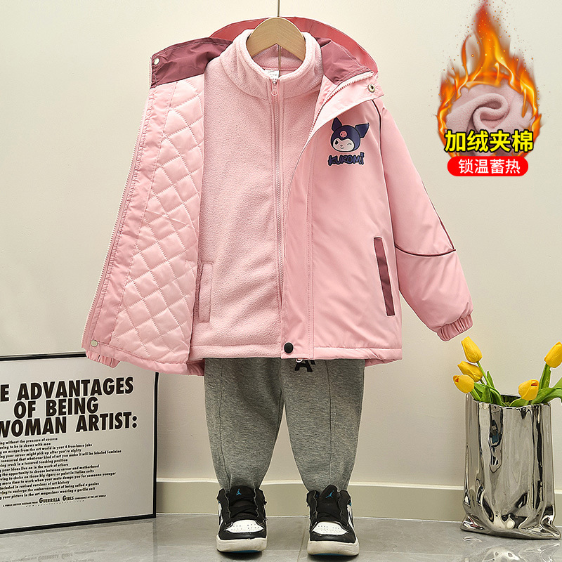 巴拉巴拉冲锋衣儿童中大童2024新款两件套童装女童外套春秋冬加绒