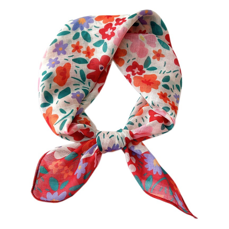 58 Cotton and Linen Small Square Scarf for Women Spring & Fall Korean Literary Versatile Fashionable Elegant Scarf Headband Decorative Scarf