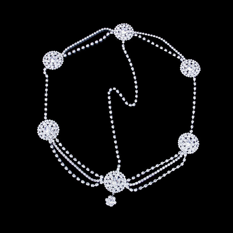 multi layer flower shaped rhinestone headdress ladies wedding forehead pendant head chain bride new accessories female chain_voghion.com