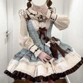 lolita内搭长袖娃娃领蝴蝶结可爱灯笼袖衬衫显瘦秋冬新款