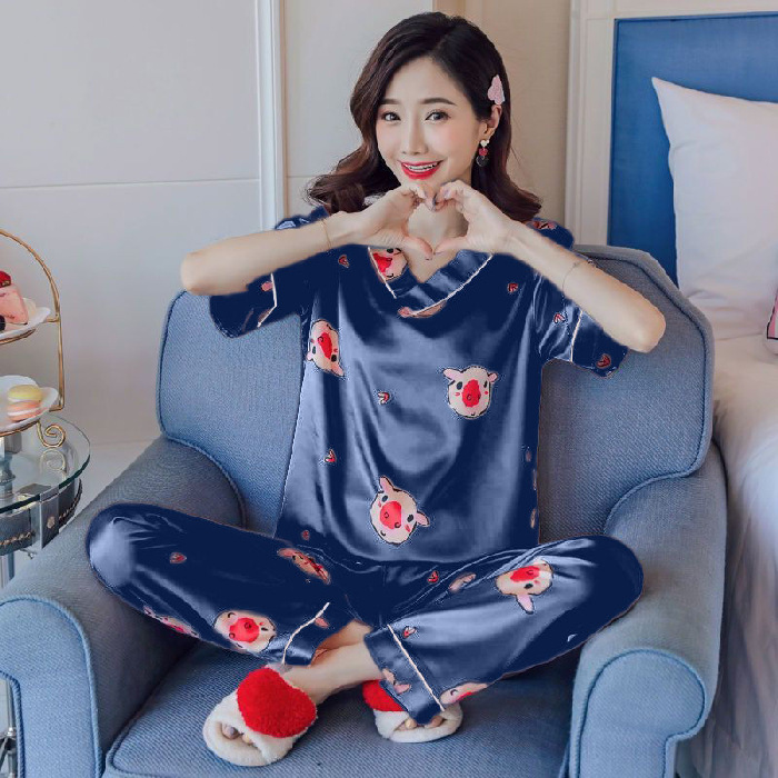 Pijama de seda de hielo para mujeres primavera y otoño corto y largo delgado dulce estilo coreano ropa de seda real dos piezas conjunto