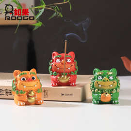 国潮文旅纪念品幸运小福狮香插香薰摆件风狮爷醒狮桌面茶宠装饰品