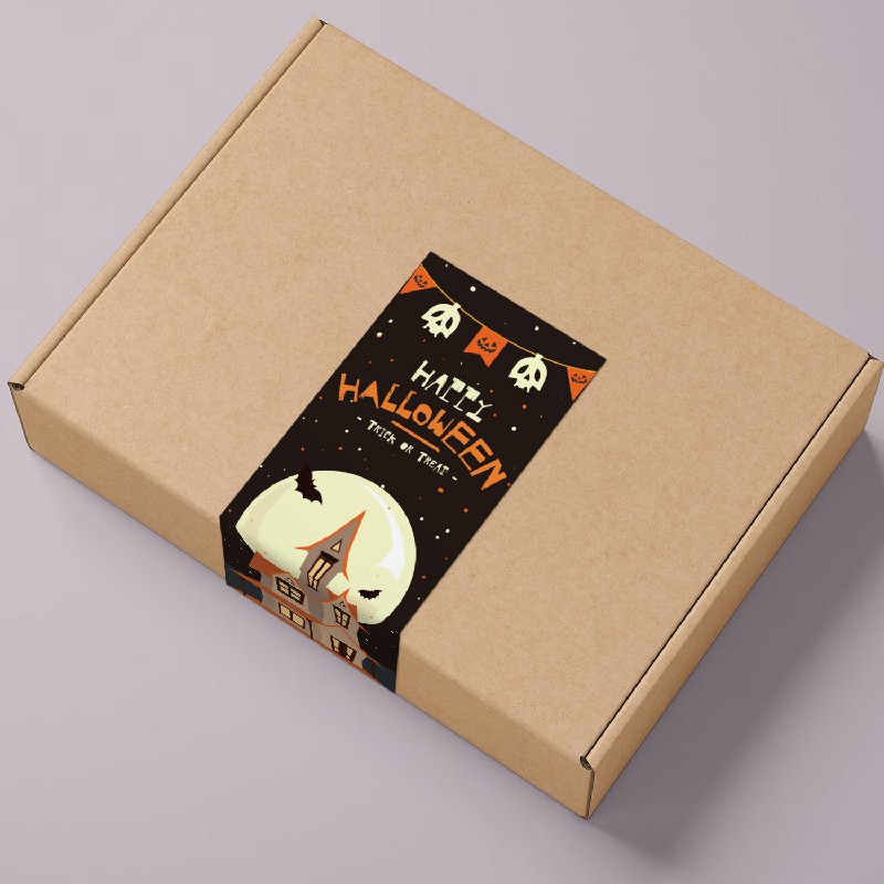 跨境批发现货万圣节3款长方形贴纸礼盒密封贴不干胶标签包装用品