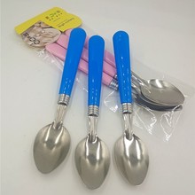 家用純色兒童勺更 不銹鋼勺子三只套裝 學生食堂餐勺餐具廠家批發