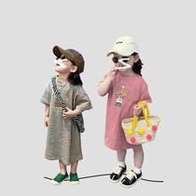 韩国童装女童短袖T恤裙连衣裙夏季洋气女宝宝卡通纯色裙子长款潮