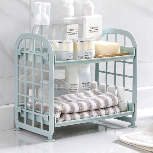 Bathroom double-layer storage rack bathroom cosmetic storage rack desktop plastic storage rack kitchen countertop organizing rack