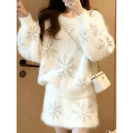 温柔慵懒风雪花针织套装女秋冬甜美百搭毛衣半身裙两件套甜美风