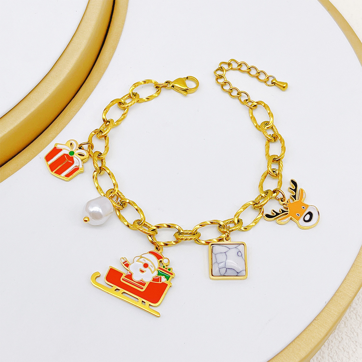 Navidad, collar de acero inoxidable, Santa Claus, brazalete, set de pendientes, joyas explosivas transfronterizas
