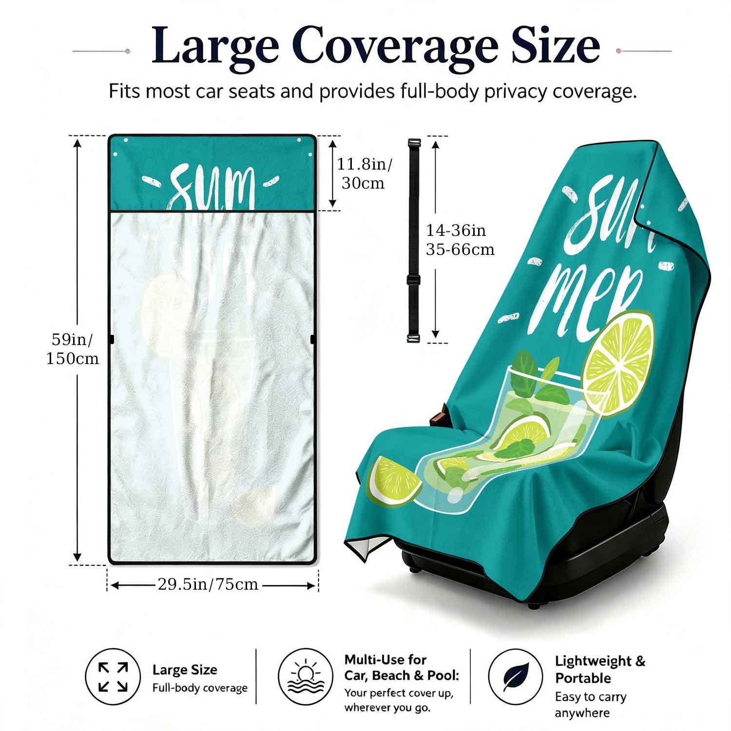 Summer bath towel and car seat cover 2-in-1, ultra-fine fiber outdoor beach and car dual-use universal seat cushion