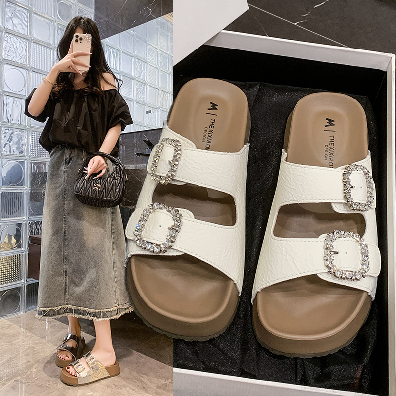 女性用ビルケンシュトックサンダル、夏のアウターウェア、2025年新作、スカート付き、高級感、超人気、美しいフレンチスタイルの厚底ビーチサンダル|undefined
