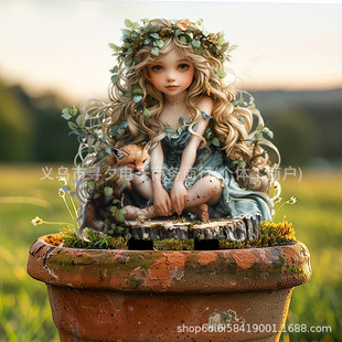 2D Flat Fantasy Elf Girl with Fox Acrylic Garden Insert - Easter Fairy Tale Outdoor Decoration
