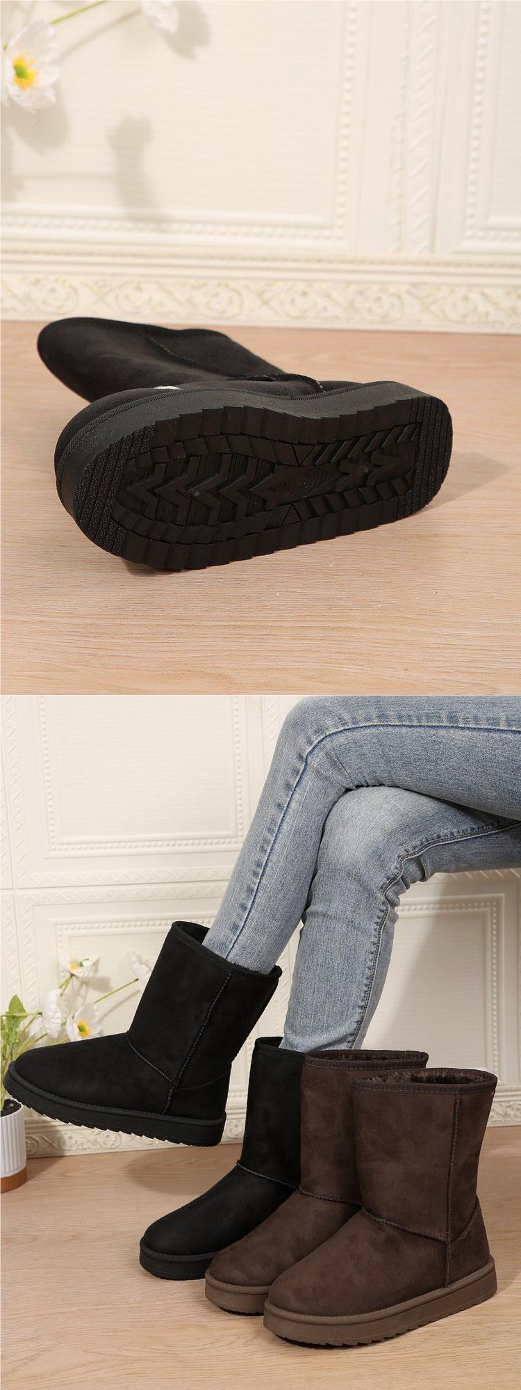 Botas de nieve para mujer, nuevo estilo de otoño e invierno, manga corta de felpa artificial, cabeza redonda, suela plana, parte superior media_voghion.com