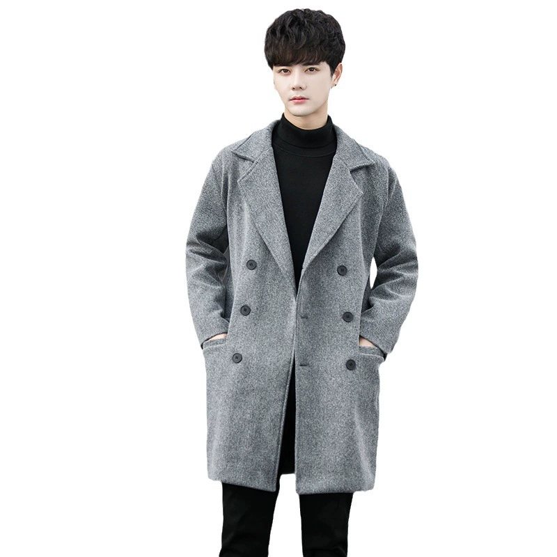 Демисезонное шерстяное пальто в английском стиле, длинный trench coat, куртка, корейский стиль, средняя длина