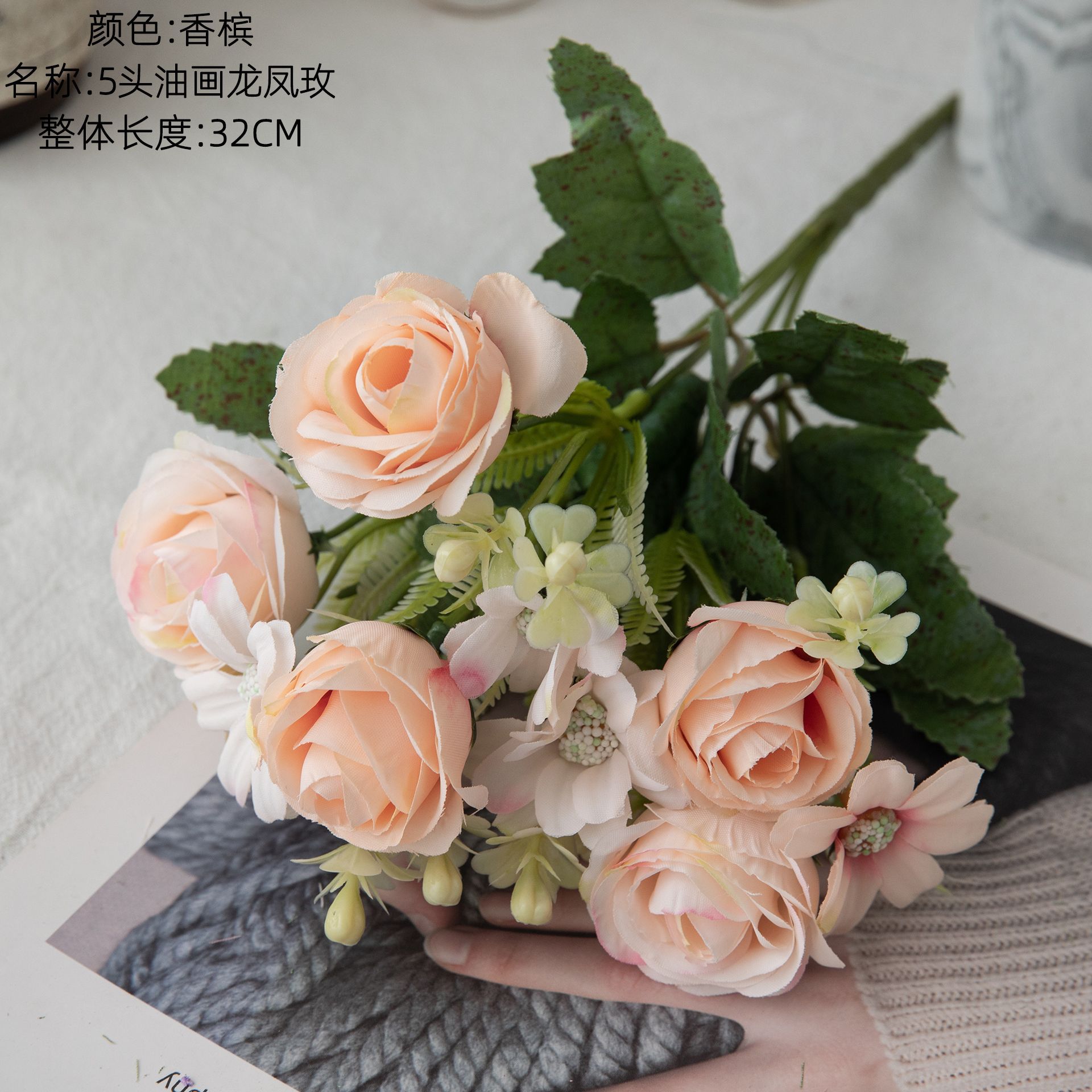 Ramo de rosas, fabricante de flores artificiales, flores falsas, plantas verdes, decoración de bodas, manualidades, flores artificiales portátiles al por mayor para exportación.
