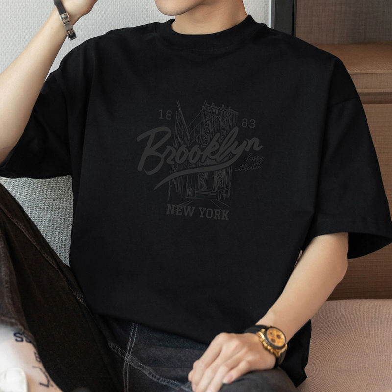 200g重ポンド純綿tシャツ男性半袖夏のトレンドゆるい丸襟上服アメリカ半袖tシャツ|undefined
