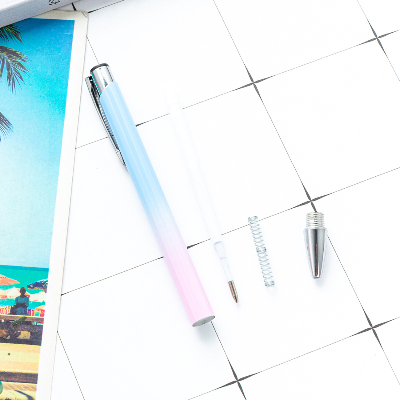 Bolígrafo de presión de dos bobinas, bolígrafo de varilla de aluminio degradado, papelería de oficina de negocios, bolígrafo de promoción de hotel, bolígrafo de regalo publicitario