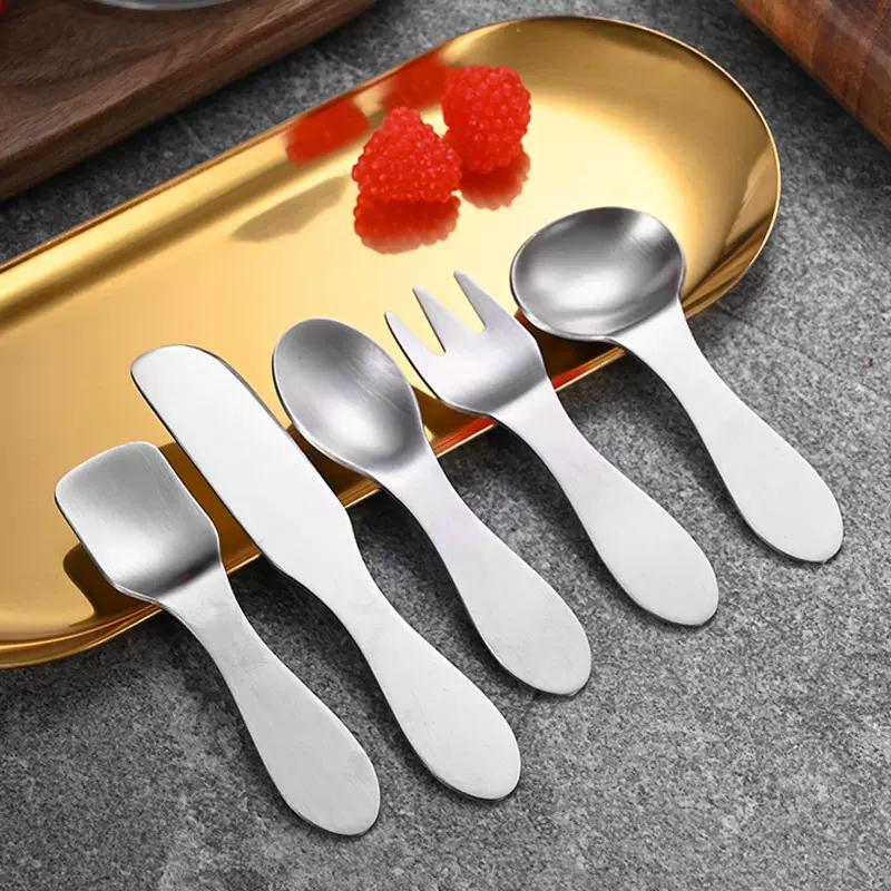 304不锈钢儿童勺叉创意迷你咖啡勺冰淇淋甜品勺雪糕小圆勺水果叉