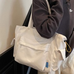 休闲帆布托特包大容量百搭上班通勤包包多口袋韩系单肩包轻便布包