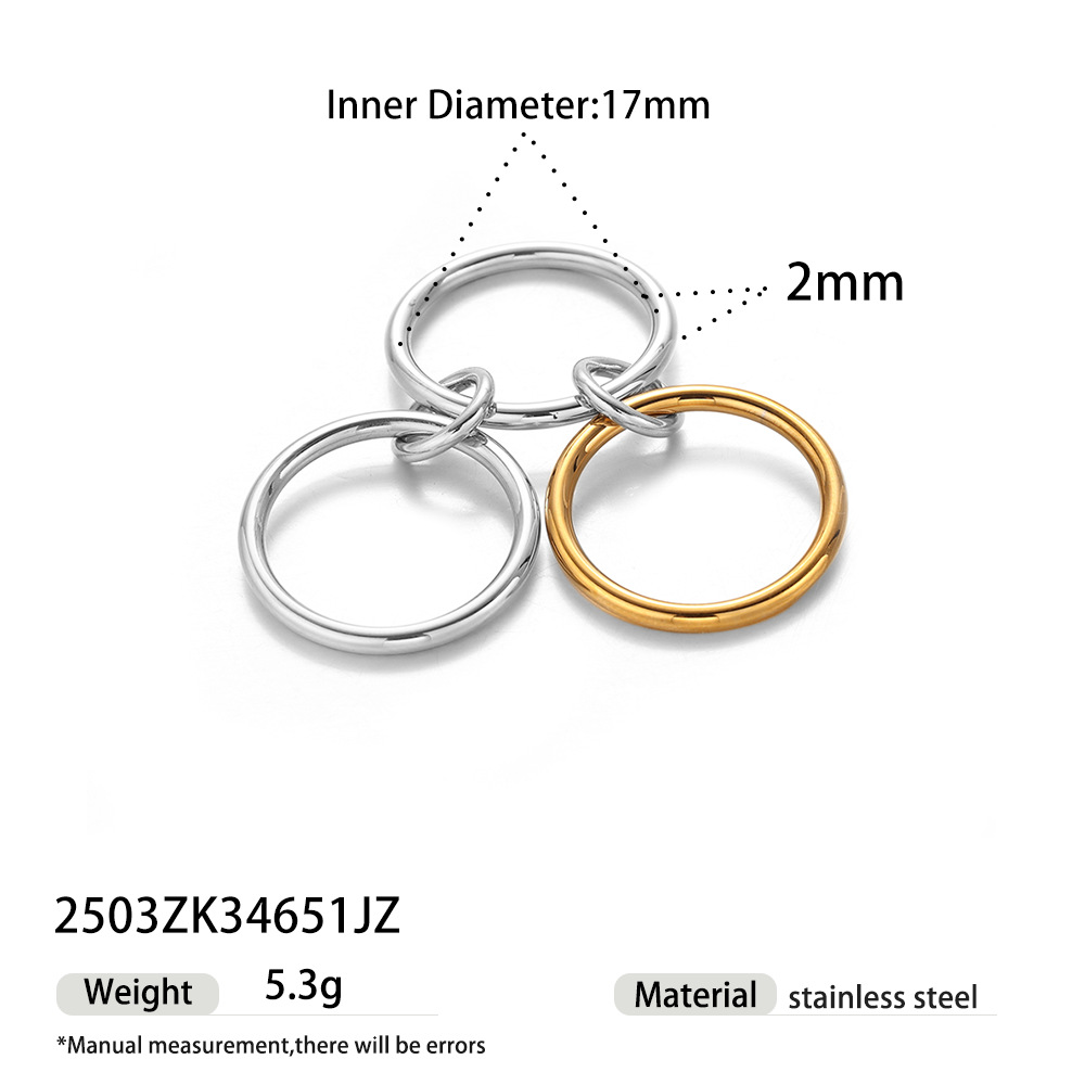 Tena anillo de capa múltiple de dos colores de acero inoxidable europeo y americano, tendencia de moda femenina, modelos calientes, joyas no decoloradas al por mayor