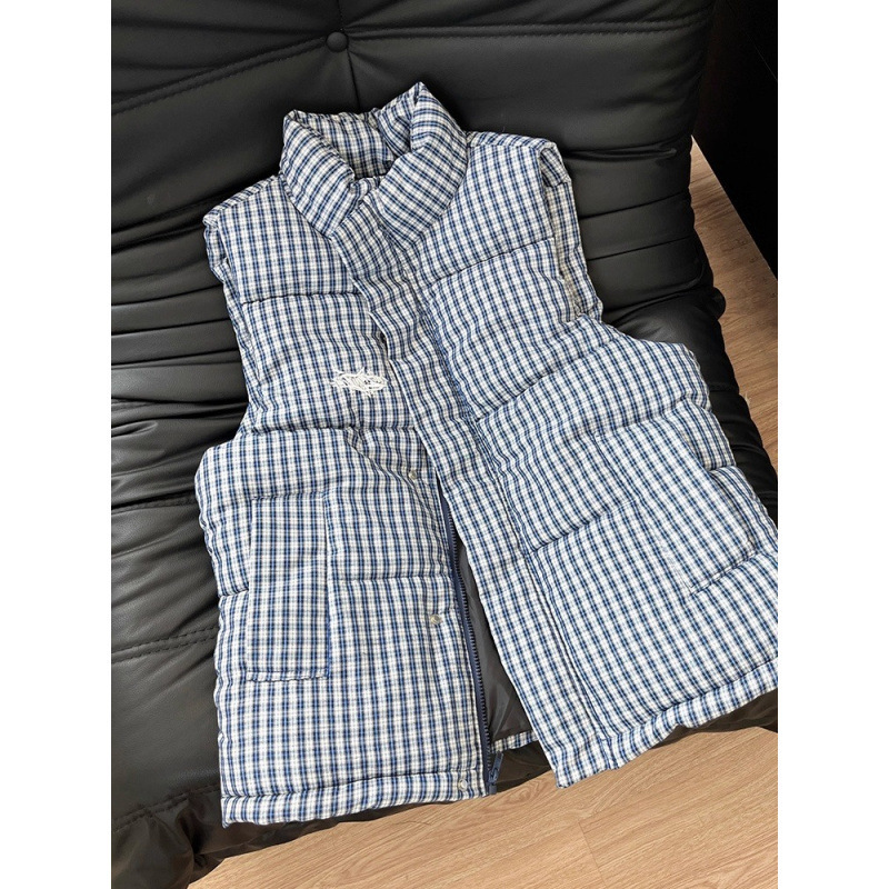 美式覆古格子马甲棉服外套男女秋冬保暖加厚宽松立领连帽背心棉衣