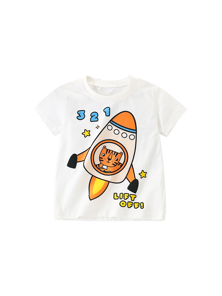 Malwee Verano de manga corta para niños nuevos europeos y americanos casual impreso guapo cuello redondo camisa camiseta para niños