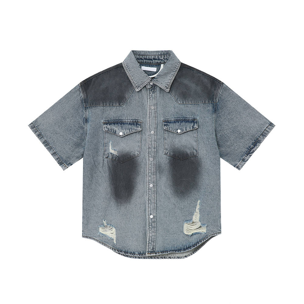 MTLCLOTHES Ropa de hombre | 2024 Verano Nuevo producto Traje de mezclilla rasguñado y sucio de moda americana Traje casual