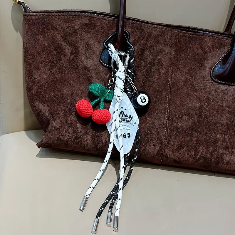 Creative Hand-Woven Rope Woven Cherry Pendant Tennis Camera Personalized Woven Rope Billiards Car Key Chain Bag Pendant